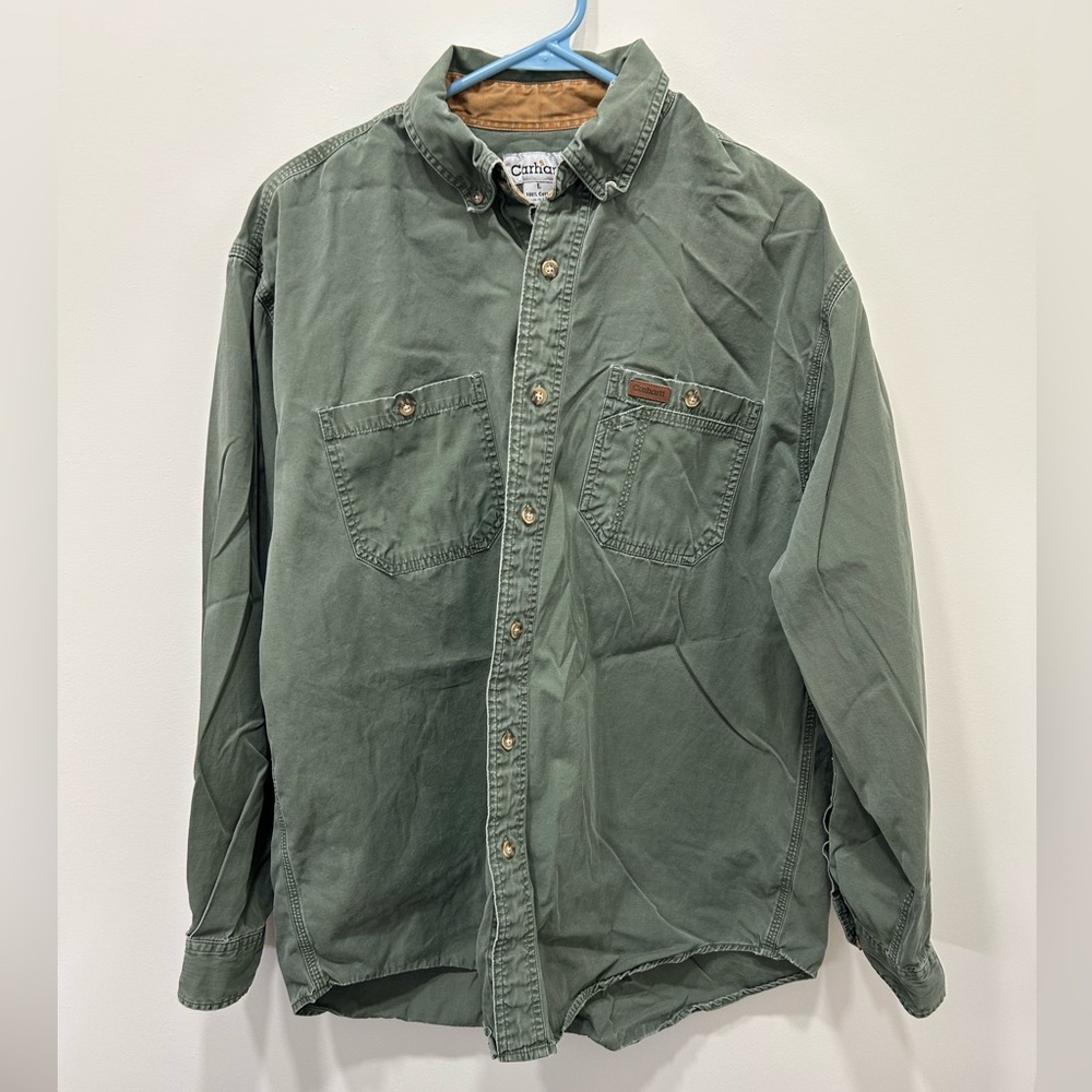 Carhartt Olive Green and Tan Contrast Collar Work Shirt - Picture 2 of 8